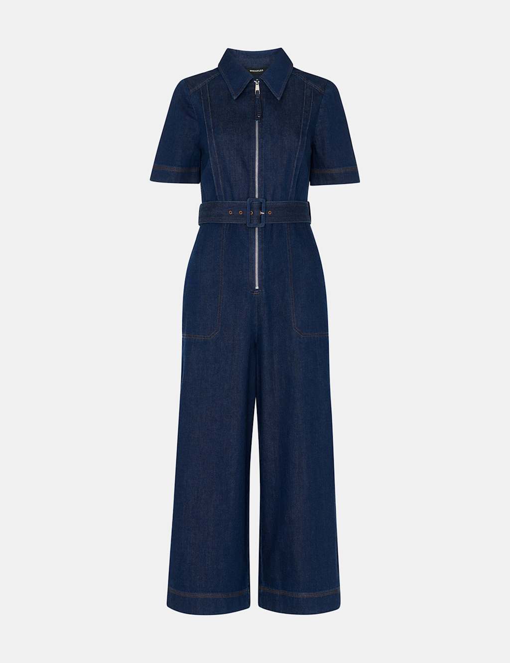 Denim Belted Short Sleeve Jumpsuit 2 of 4