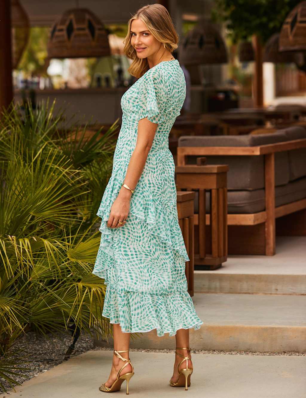 Printed Angel Sleeve Midaxi Wrap Dress 4 of 7