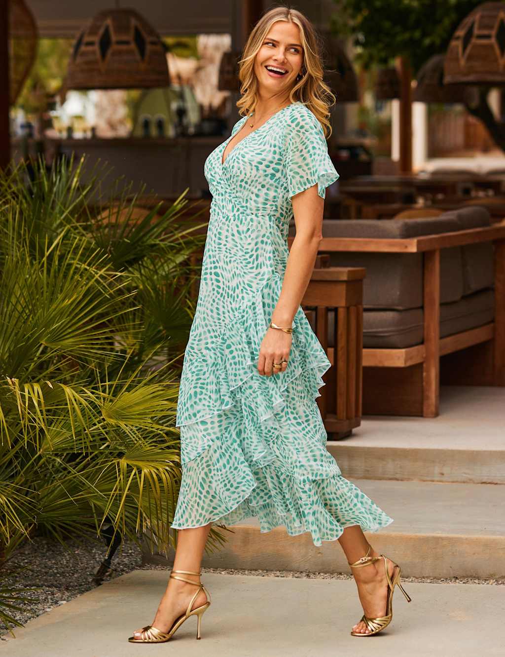 Printed Angel Sleeve Midaxi Wrap Dress 6 of 7