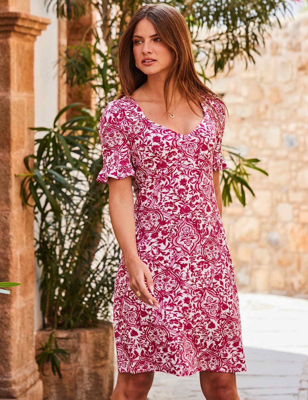 Jersey Floral Sweetheart Neckline Mini Dress 6 of 7