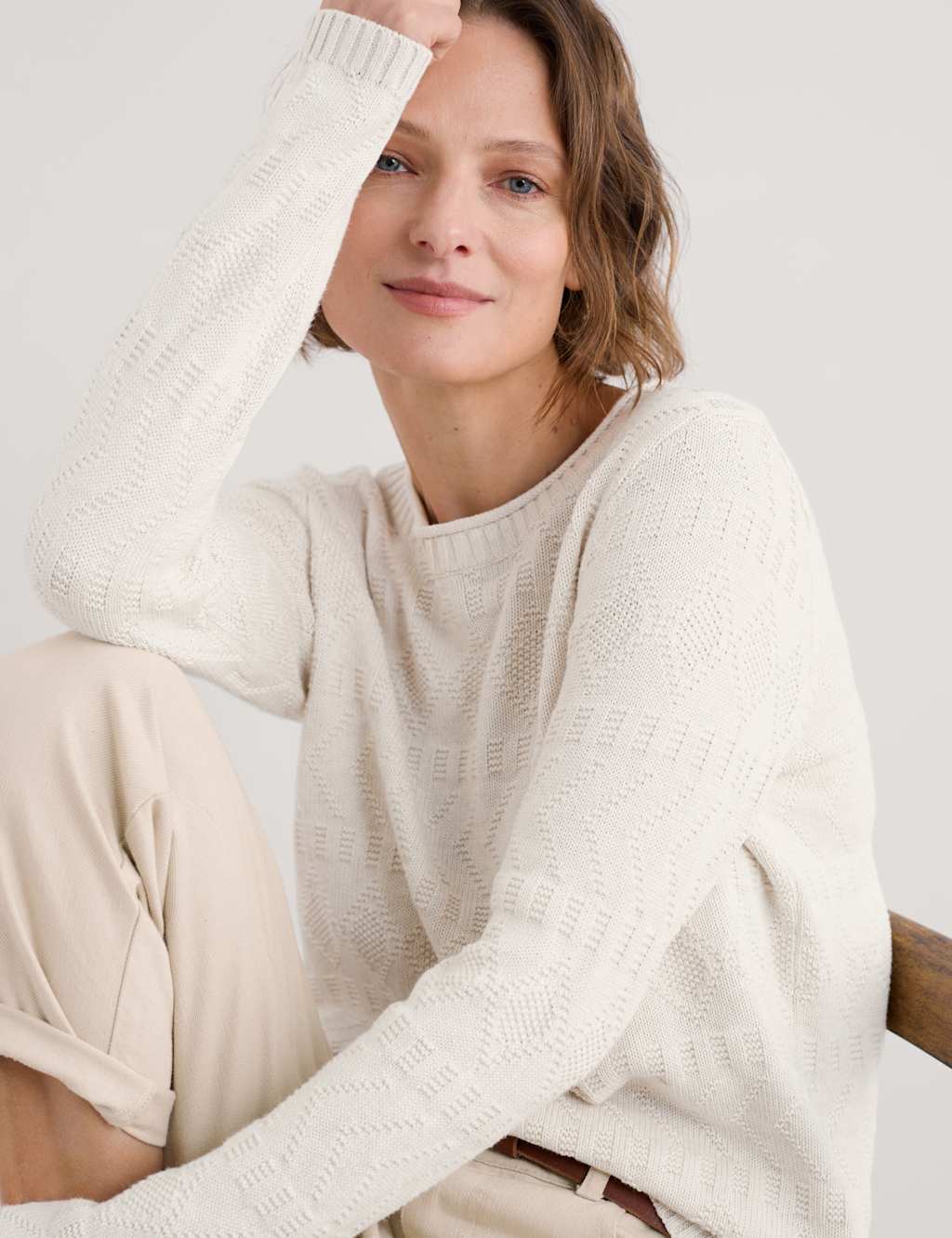 Pure Cotton Diamond Stitch Crew Neck Jumper 1 of 5