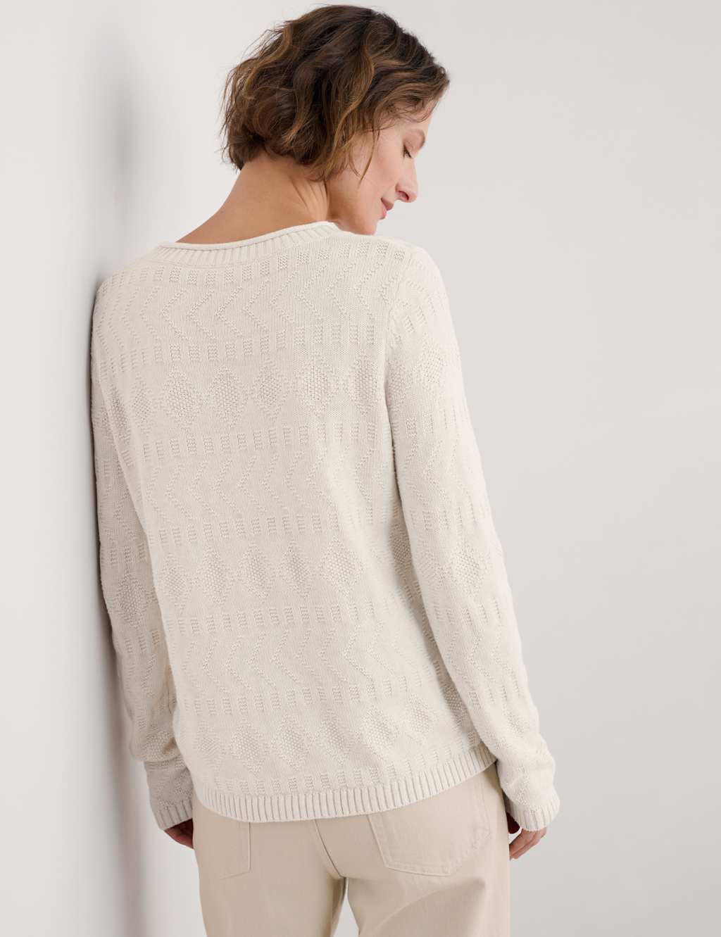 Pure Cotton Diamond Stitch Crew Neck Jumper 3 of 5