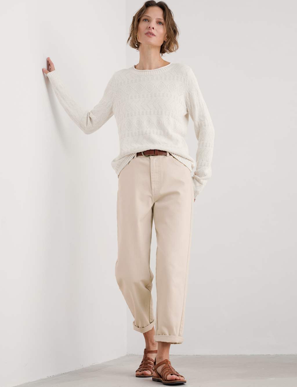 Pure Cotton Diamond Stitch Crew Neck Jumper 4 of 5