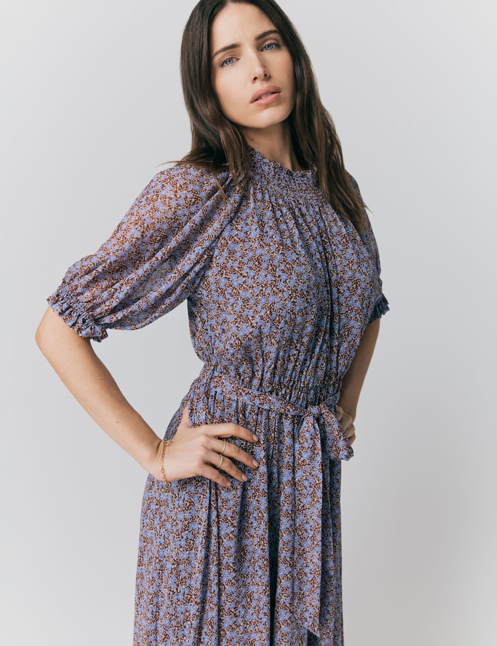 Georgette Floral Shirred Maxi Waisted Dress 3 of 4