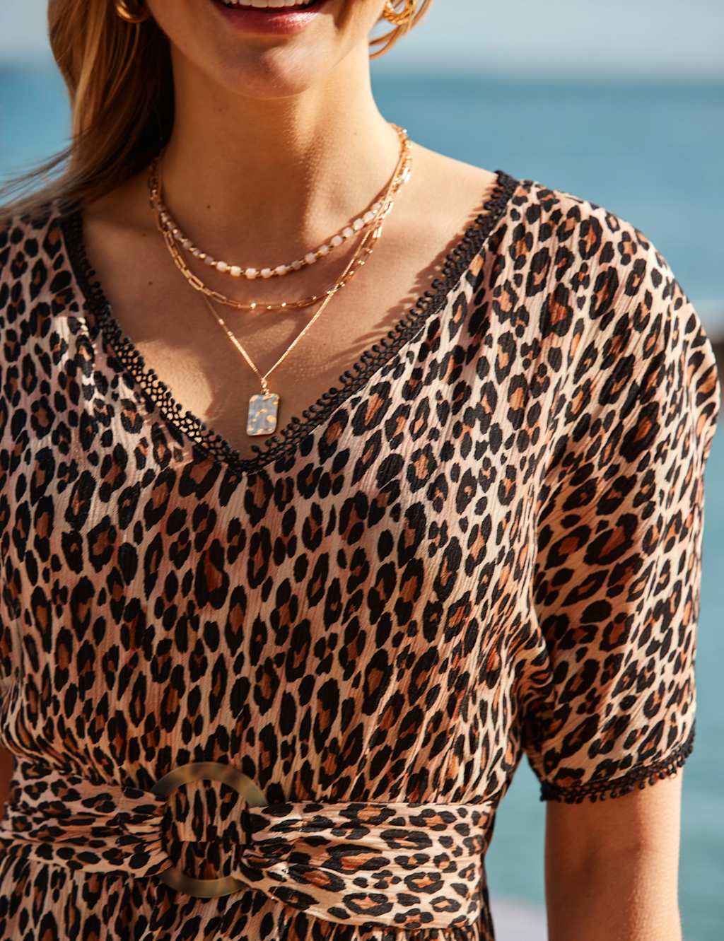 Crepe Leopard Print V-Neck Mini Kaftan Dress 4 of 6
