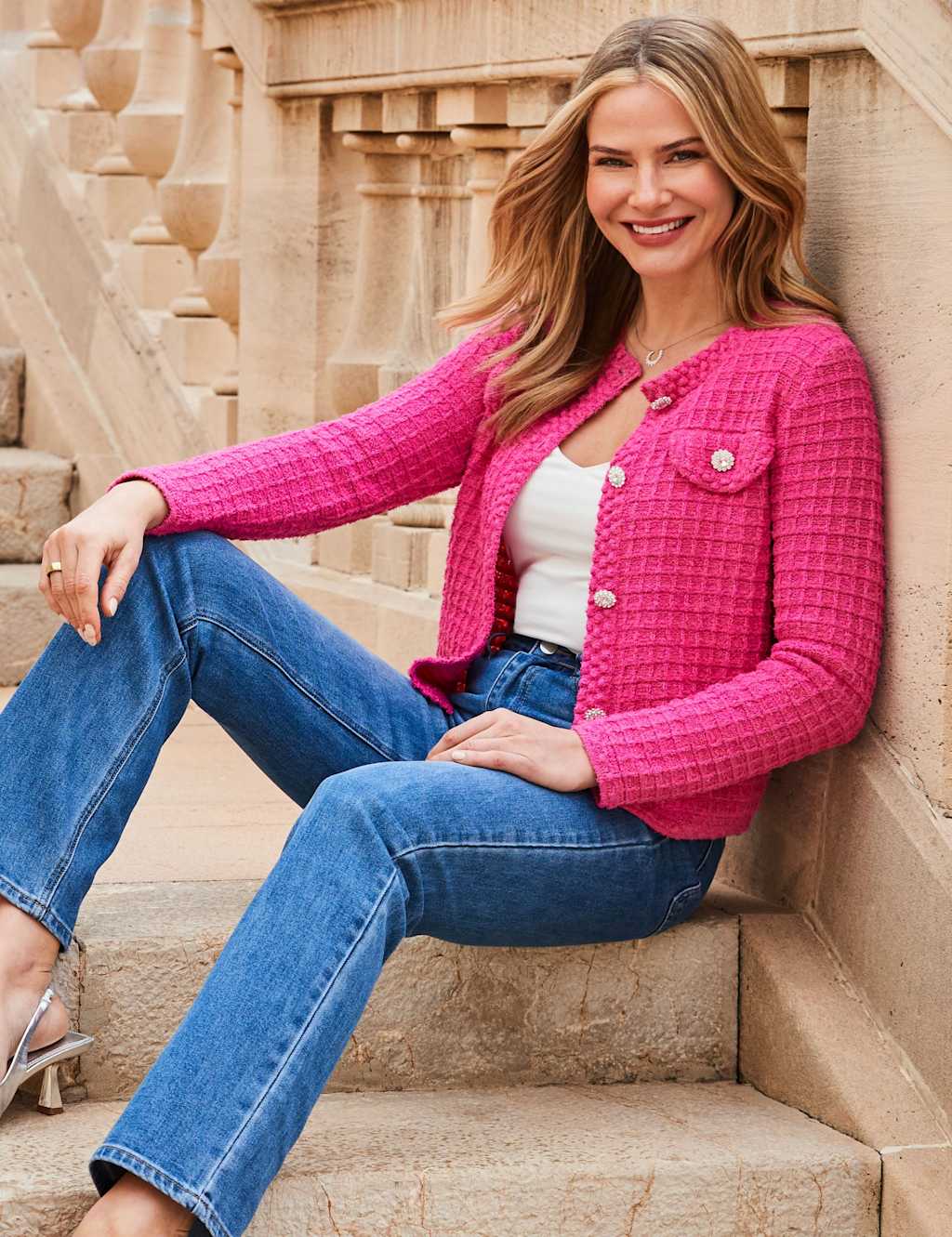 Cotton Rich Waffle Knit Sparkly Cardigan 3 of 6