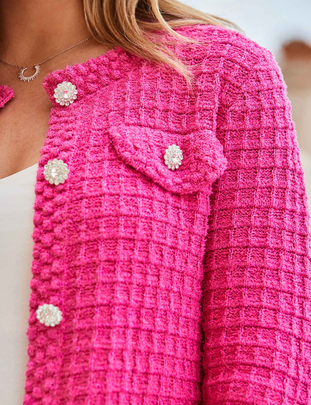 Cotton Rich Waffle Knit Sparkly Cardigan 6 of 6
