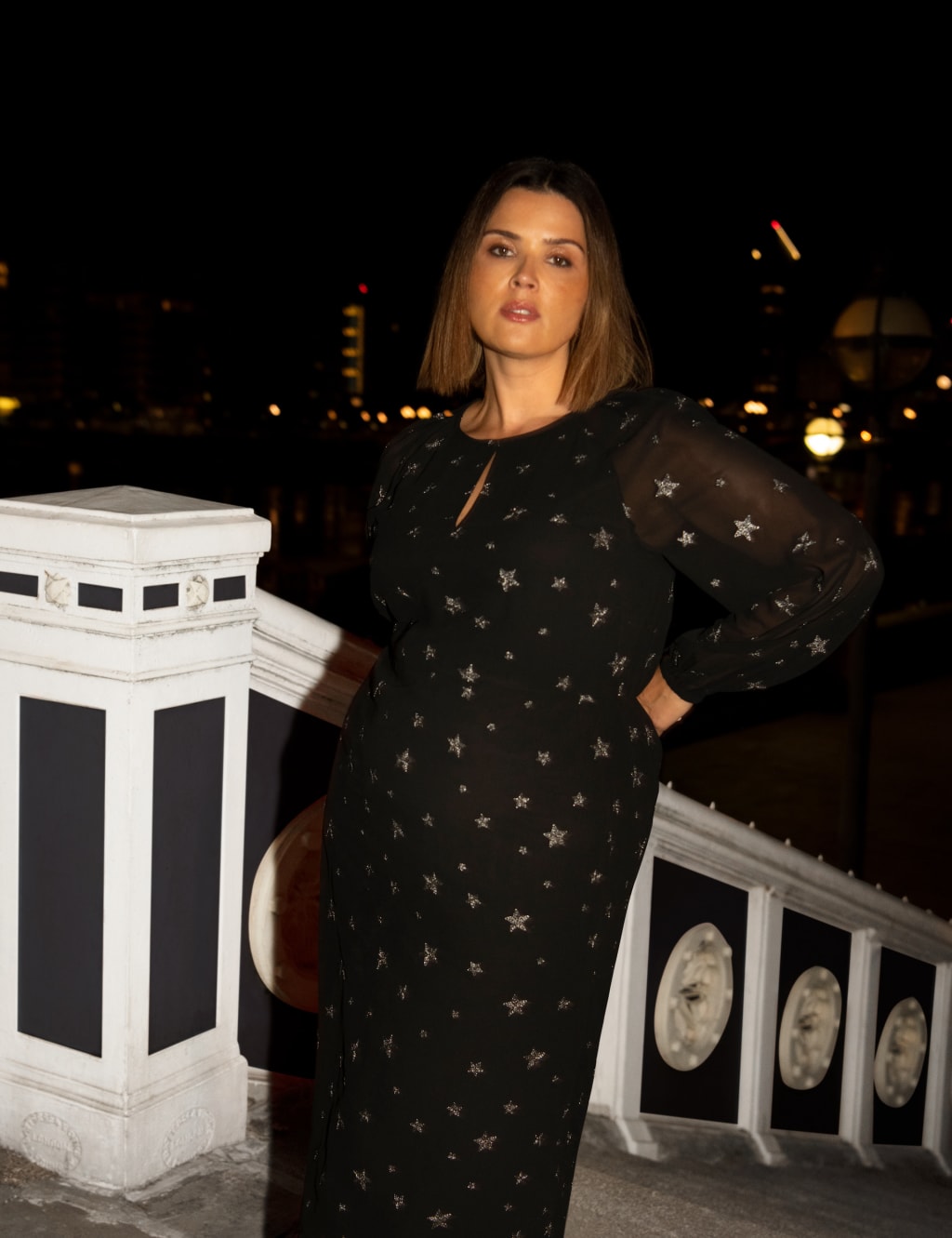 Star Embroidered Midi Waisted Dress