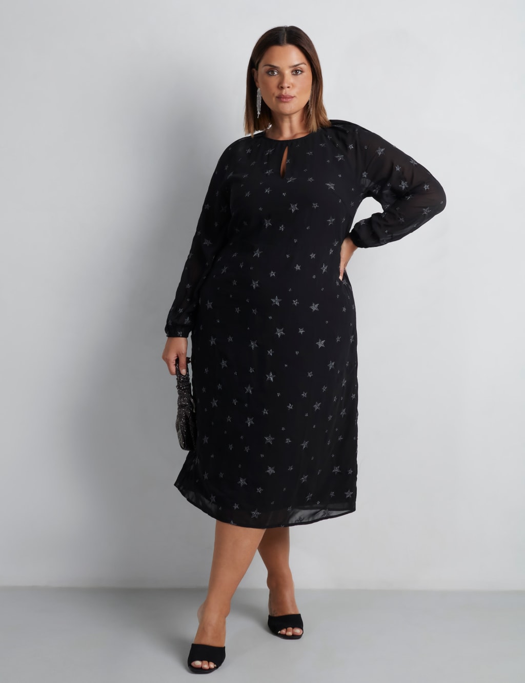 Star Embroidered Midi Waisted Dress Live Unlimited London M S