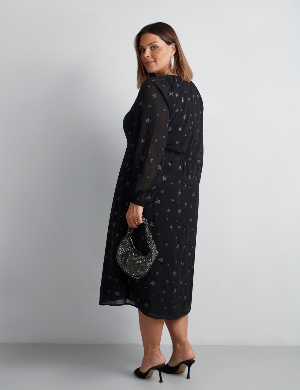 Star Embroidered Midi Waisted Dress