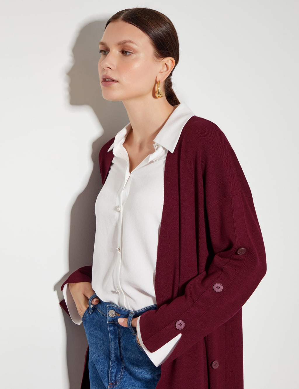 Bo Button Detail Longline Cardigan 2 of 4