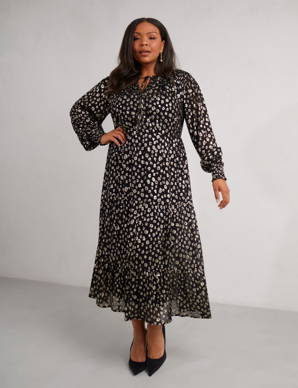 Metallic Leopard Print Midaxi Tiered Dress Live Unlimited London M S