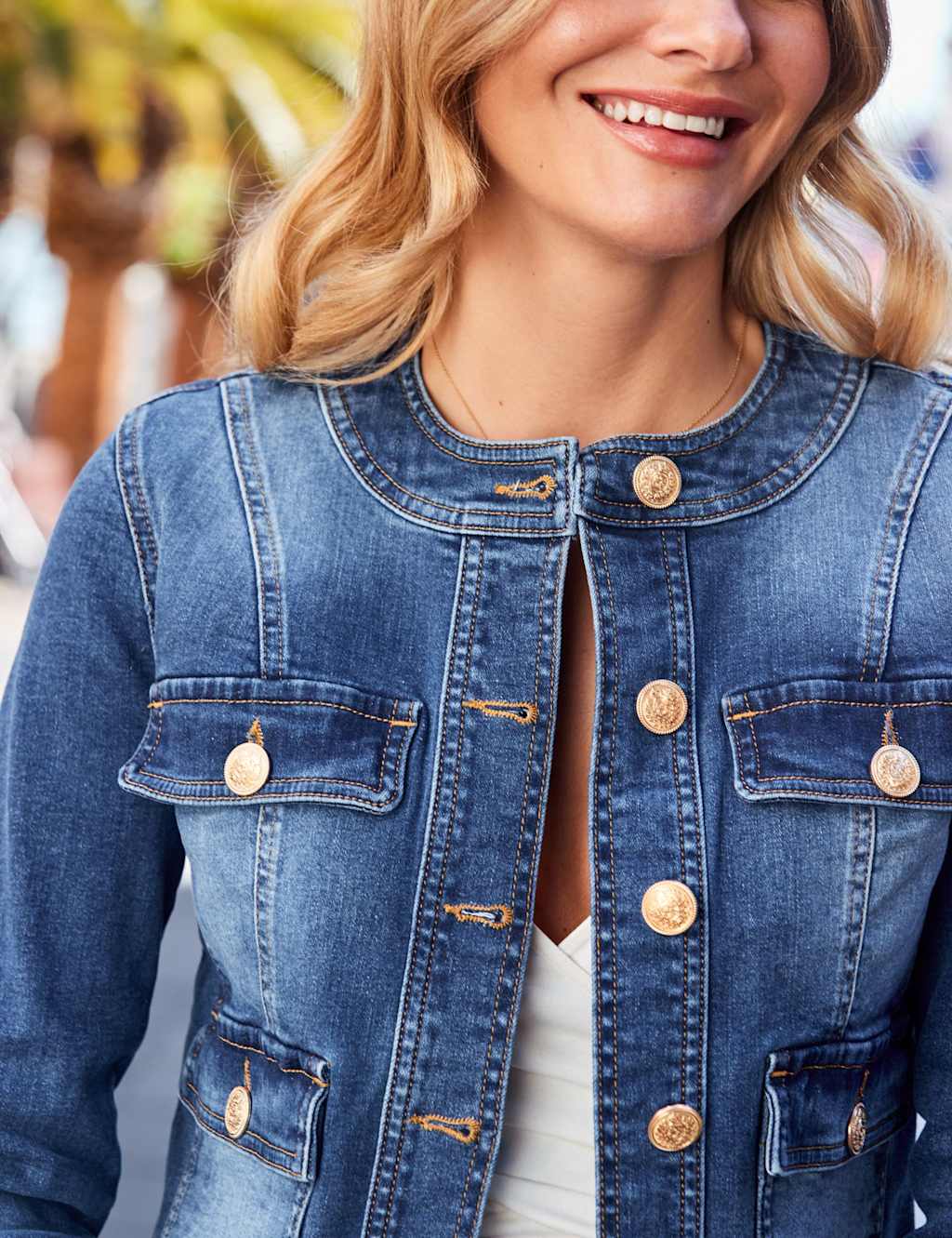 Denim Collarless Cropped Jacket 5 of 5