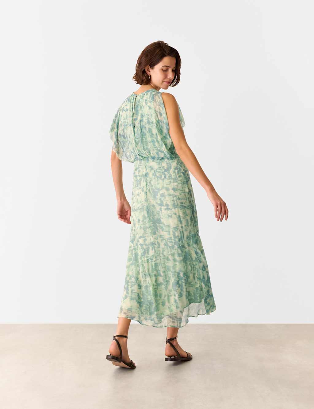 Printed Round Neck Midi Waisted Dress 3 of 4