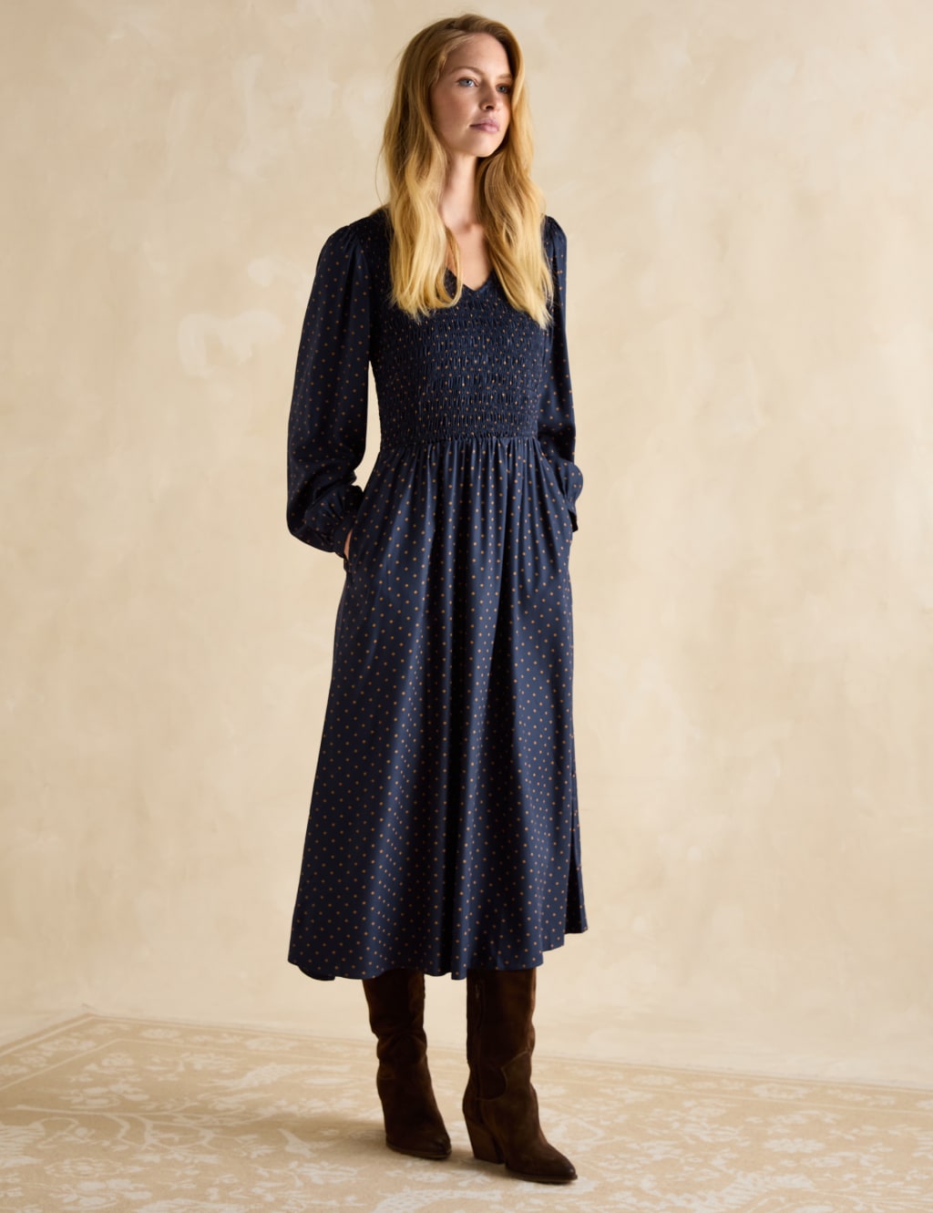 Polka Dot V-Neck Midaxi Waisted Dress 2 of 5