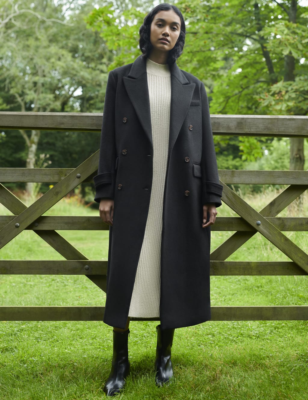 Ladies black double breasted coat cheap