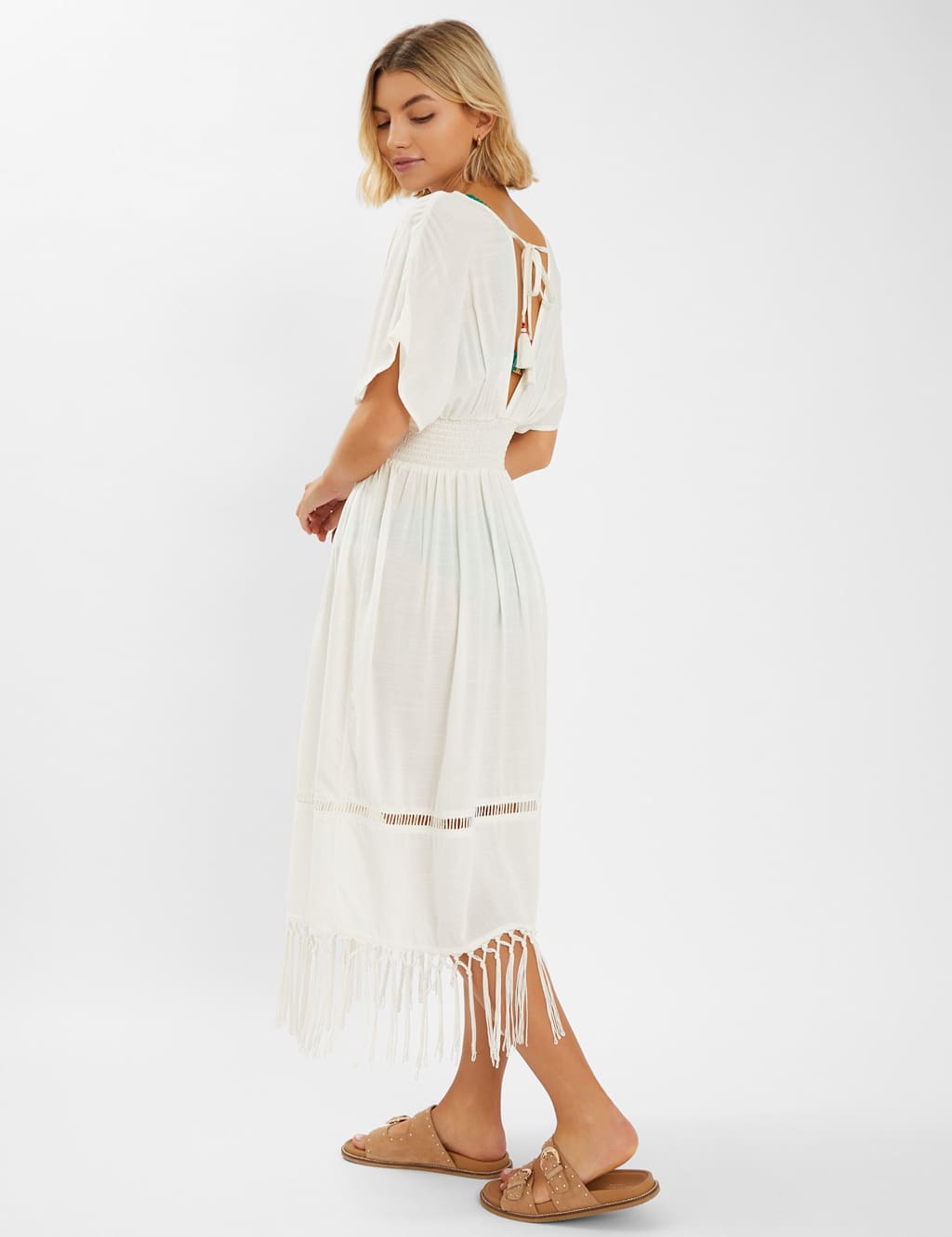 Embroidered V-Neck Fringe Midi Kaftan 3 of 4