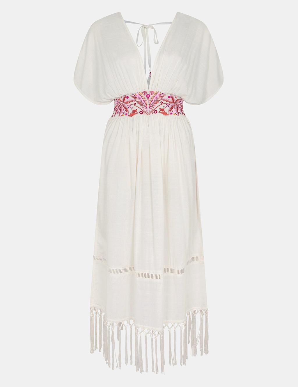Embroidered V-Neck Fringe Midi Kaftan 2 of 4