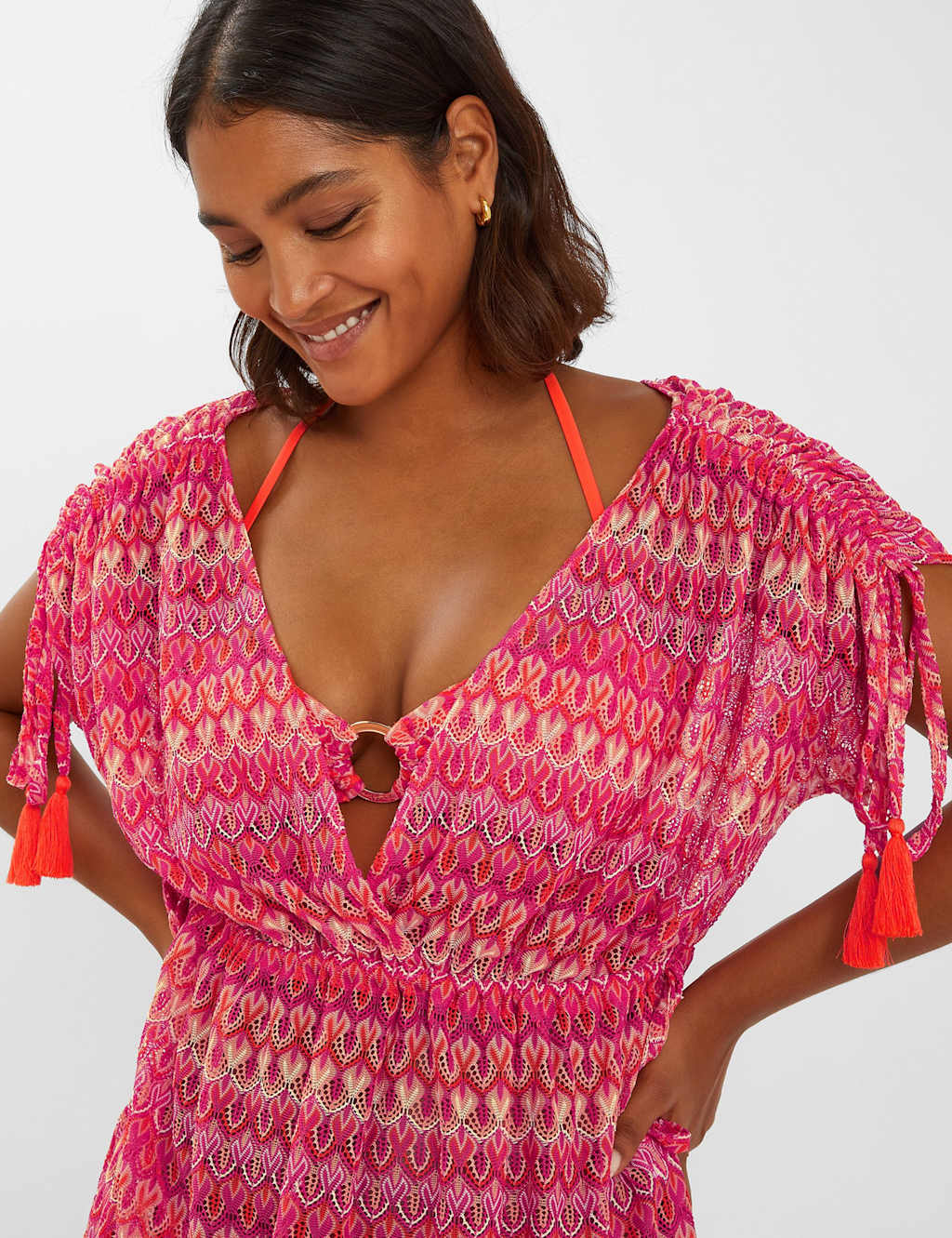 Printed Crochet V-Neck Mini Kaftan 4 of 4