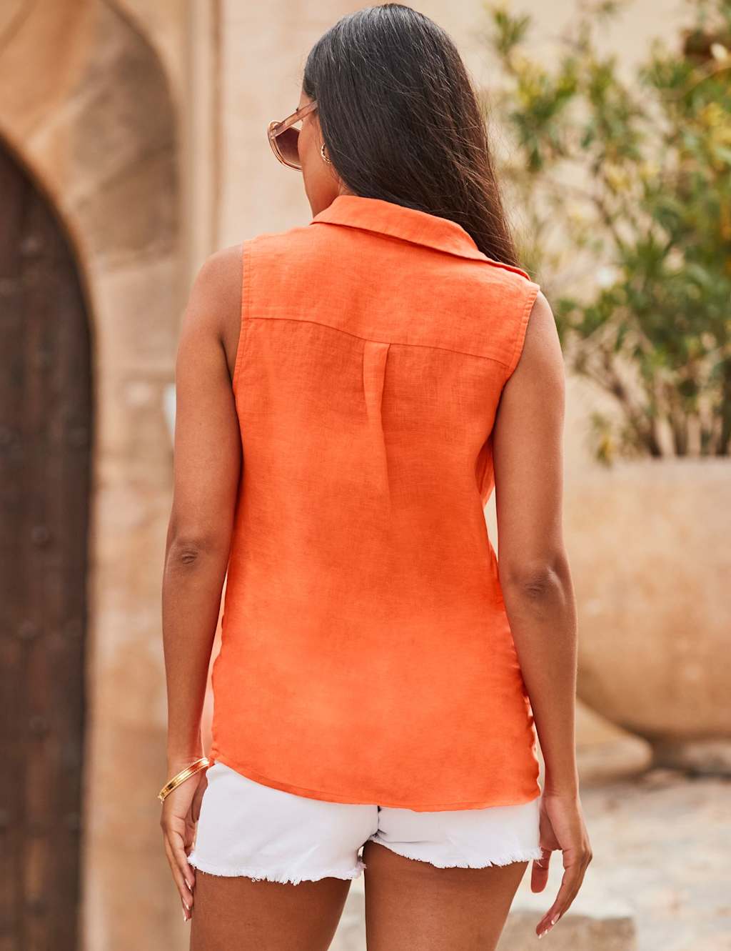 Pure Linen Collared Utility Sleeveless Shirt 4 of 5