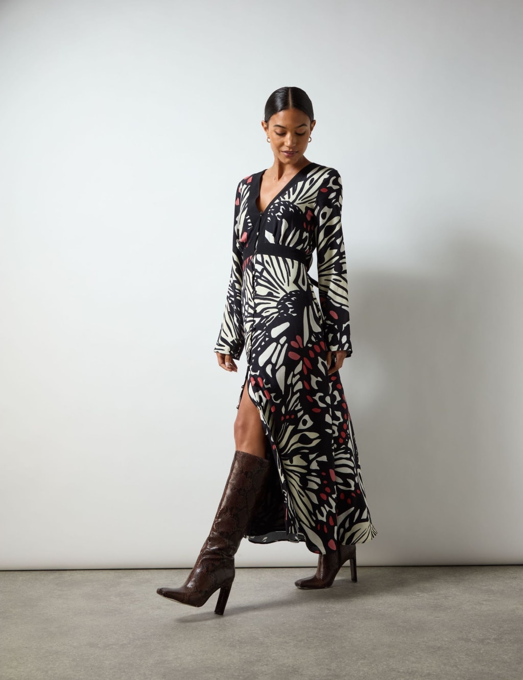 V-Neck Button Front Midi Tea Dress 3 of 6