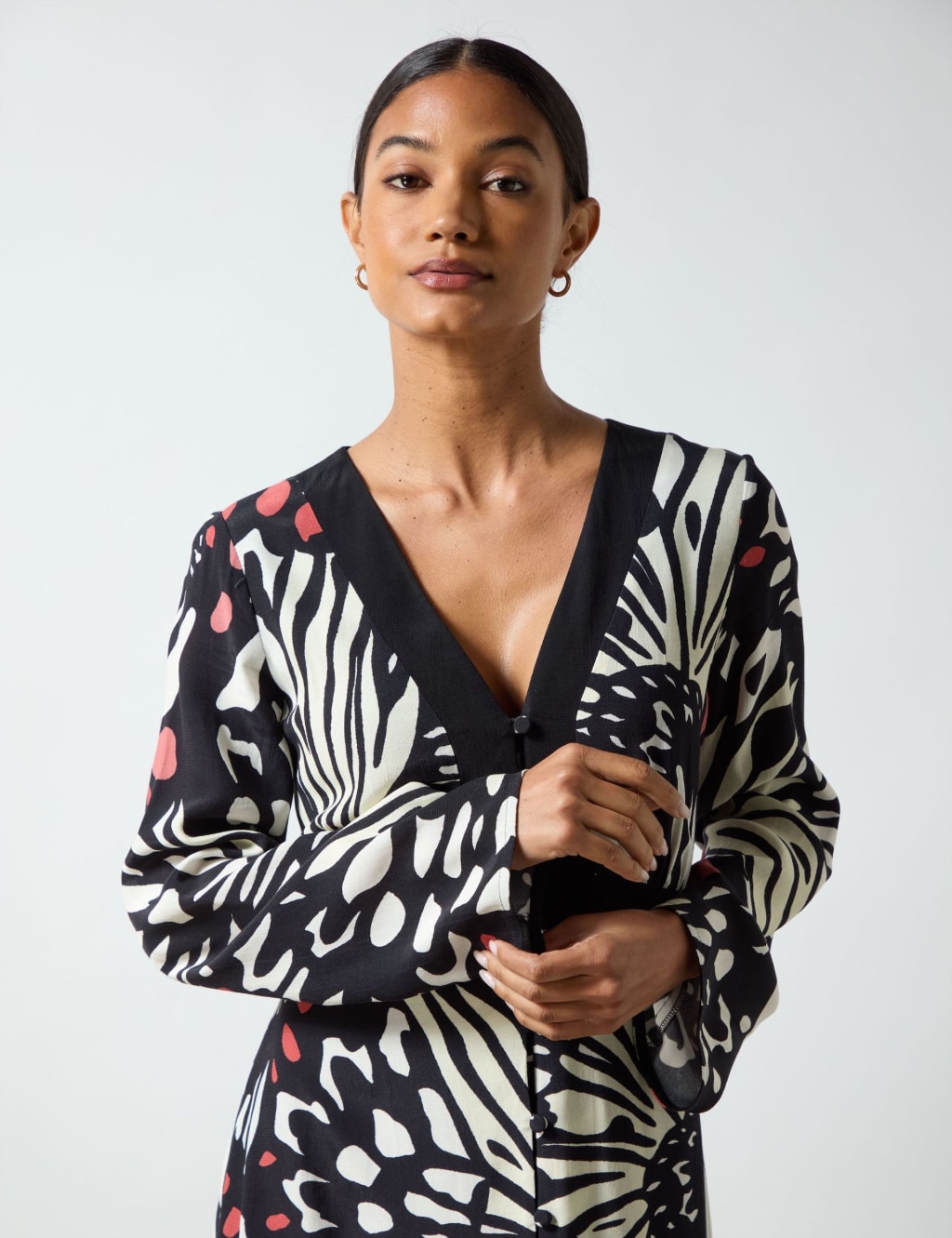 V-Neck Button Front Midi Tea Dress 6 of 6