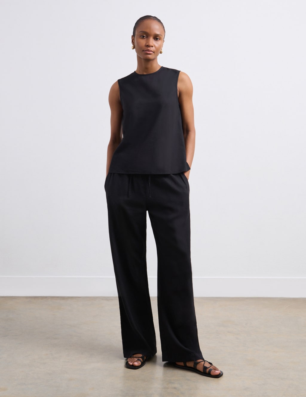 Linen Blend Drawstring Wide Leg Trousers Finery London M S