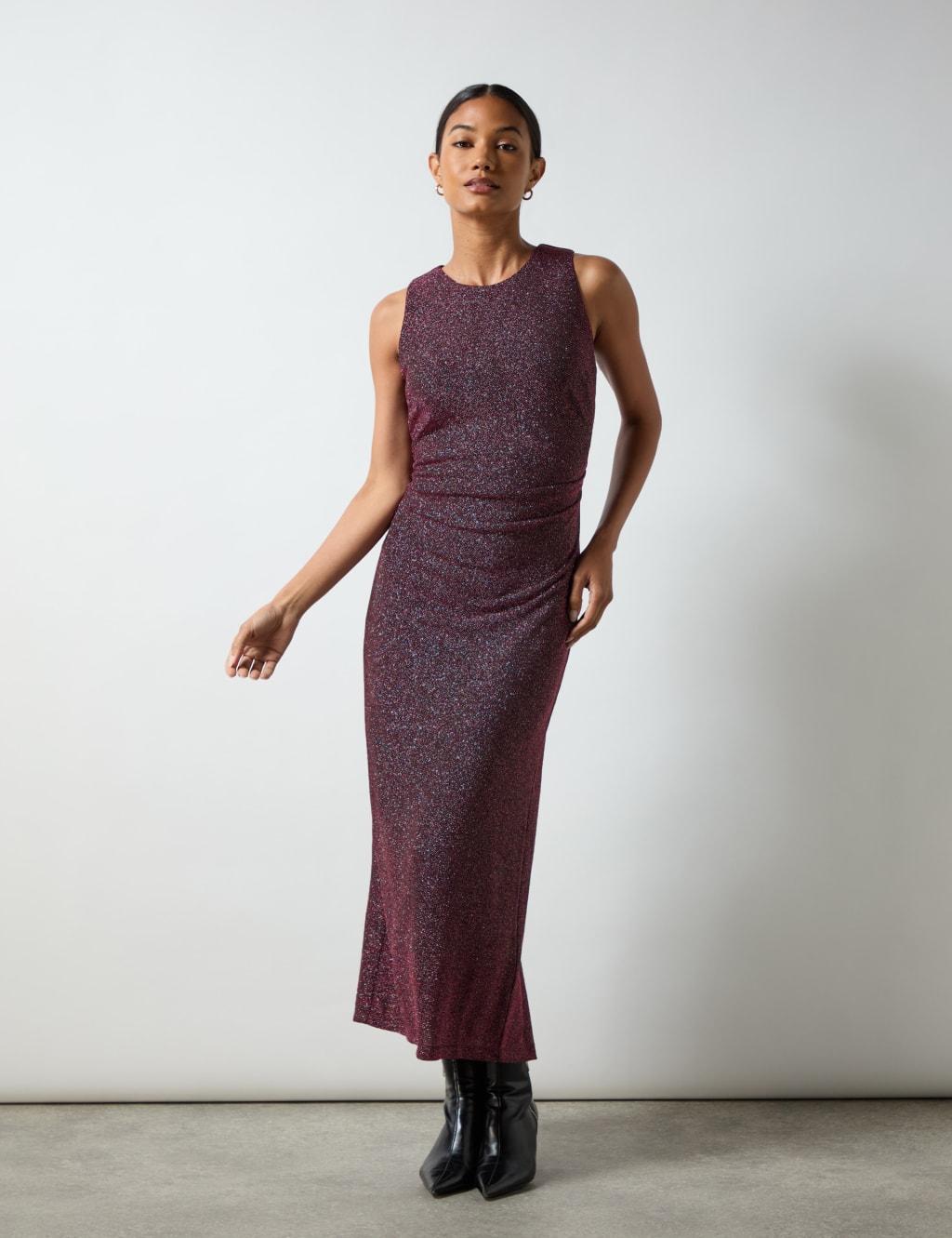 Sparkly Round Neck Midi Column Dress