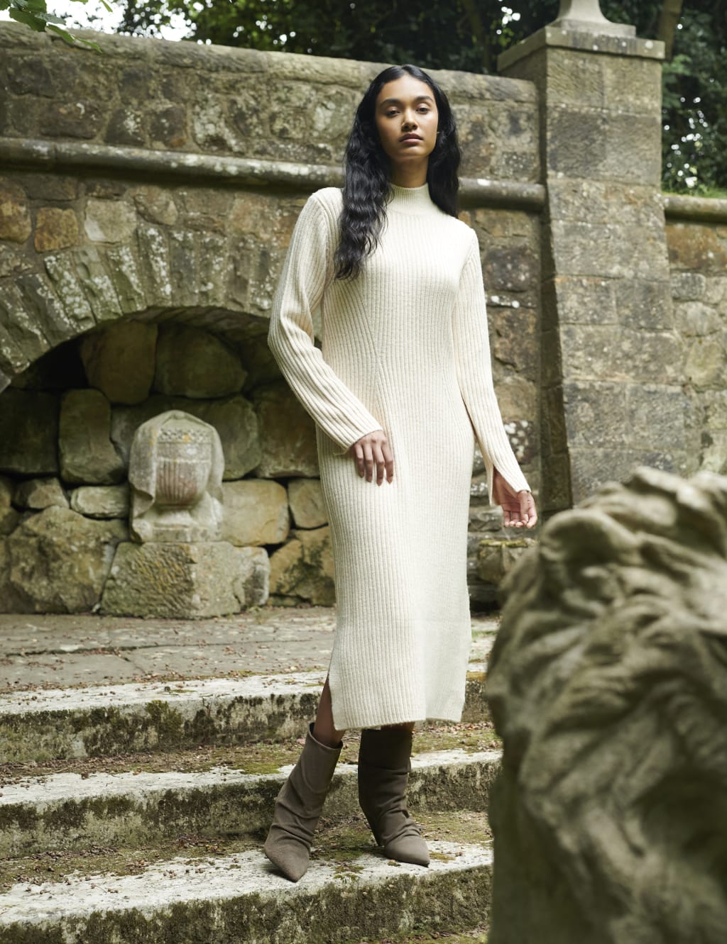 Textured Roll Neck Midi Jumper Dress
