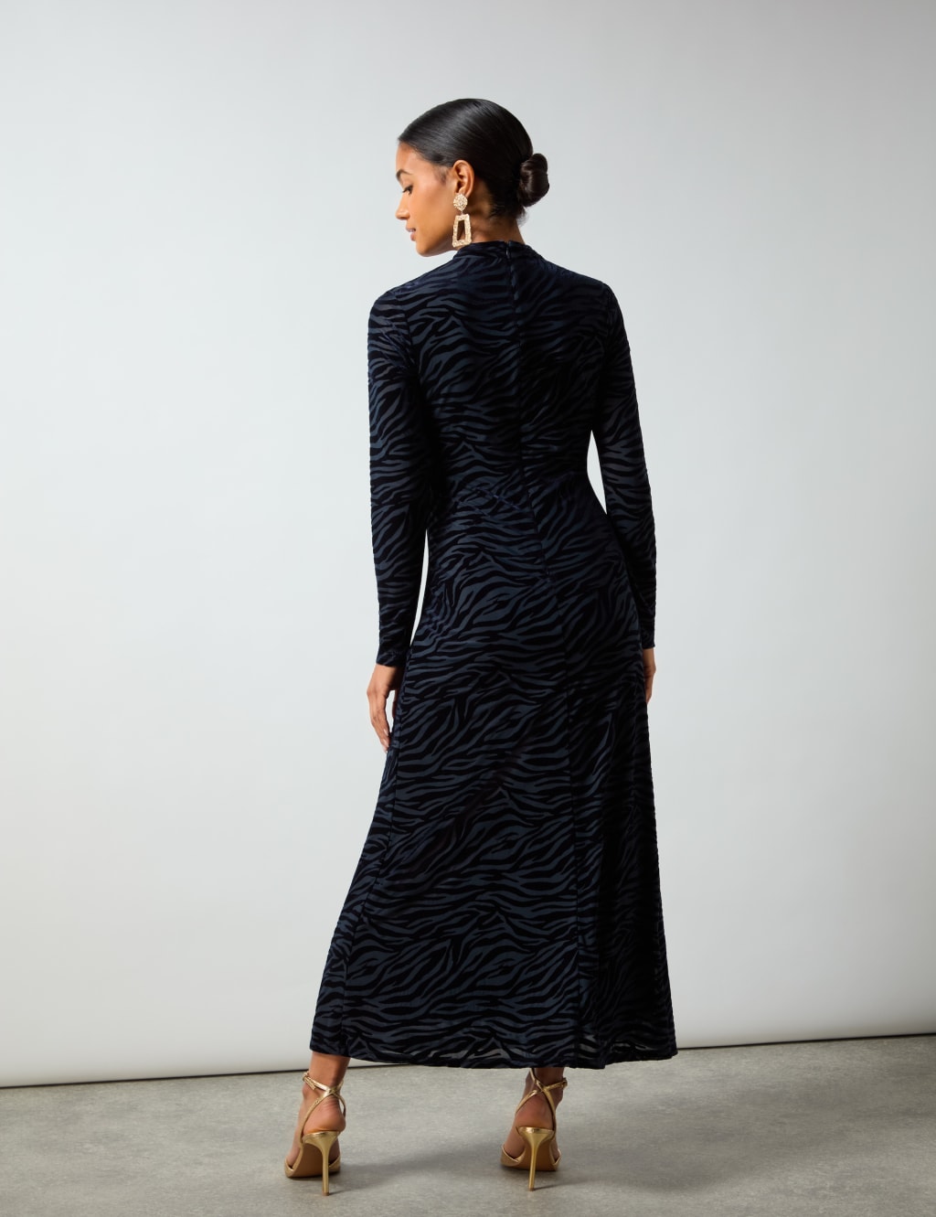 Zebra Print High Neck Midi Waisted Dress