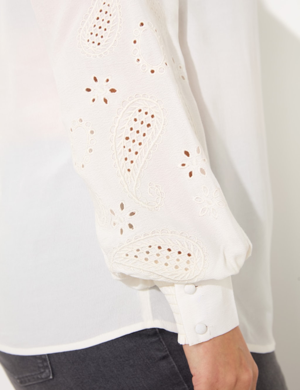 Crepe Embroidered Notch Neck Blouse 5 of 6