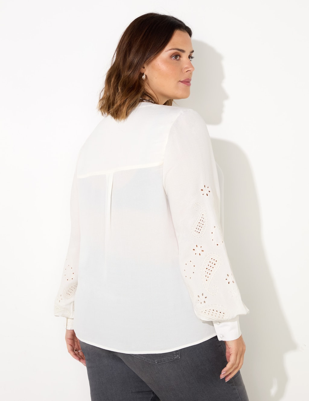 Crepe Embroidered Notch Neck Blouse 6 of 6