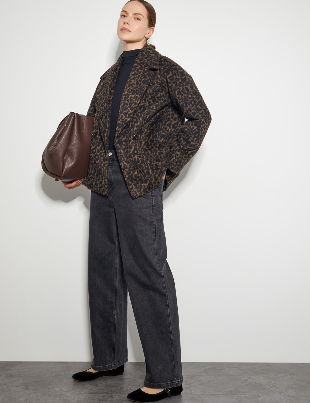 M&S Animal Print Double Breasted Blazer with Wool