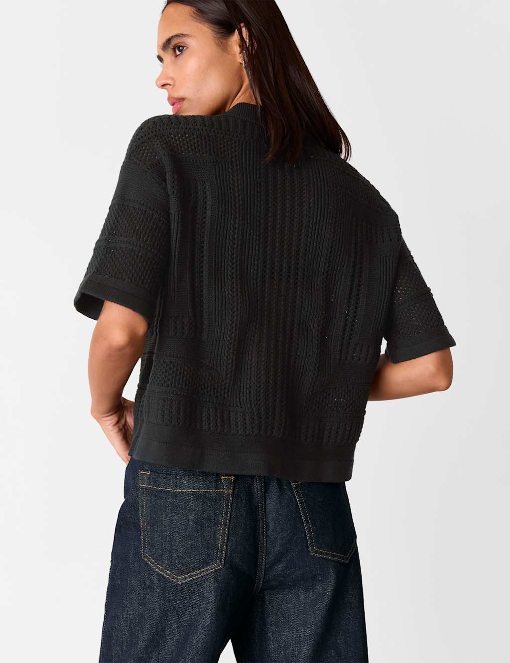 Pure Cotton Crochet Effect Knitted Shirt 4 of 4