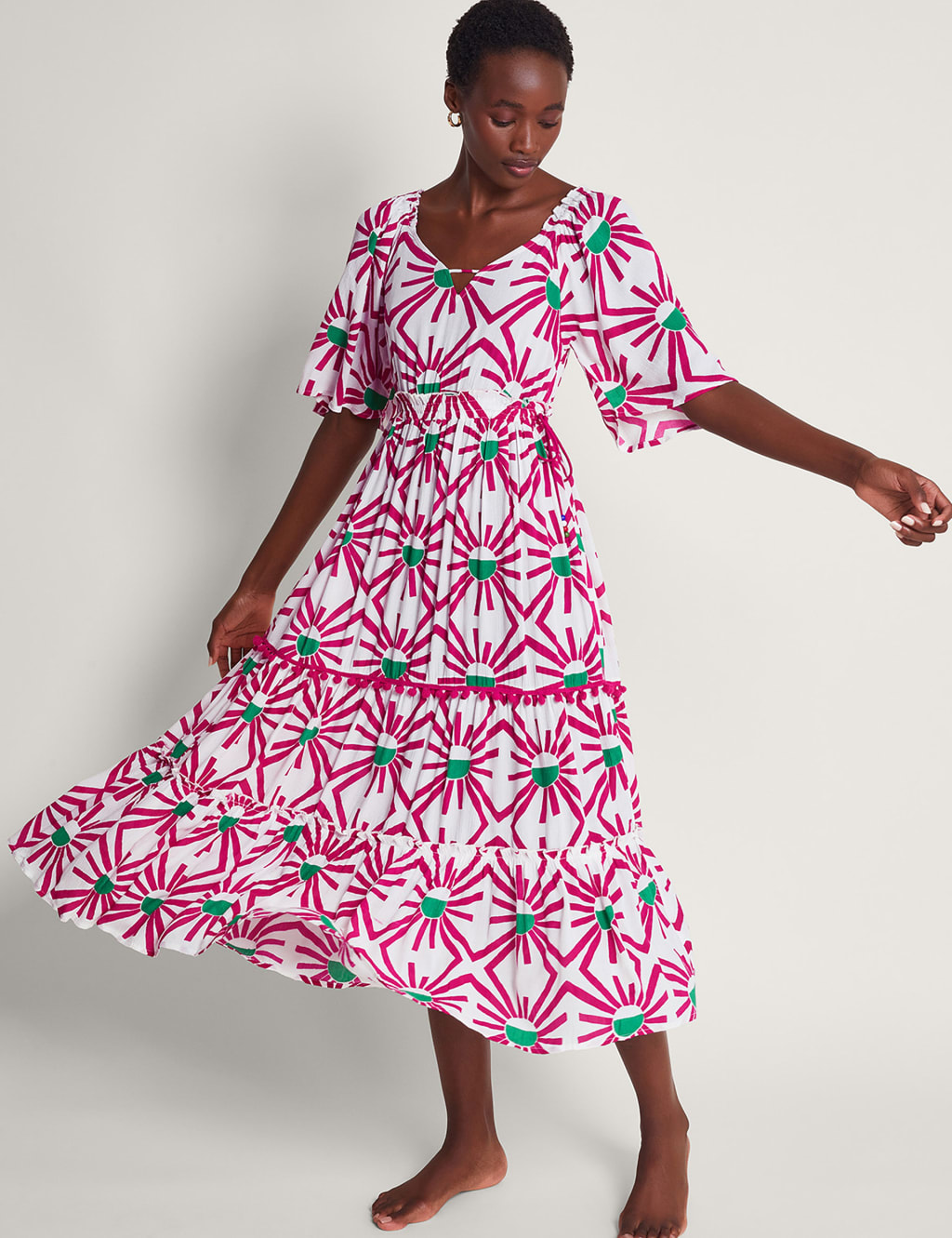 Pink tie waist dress top
