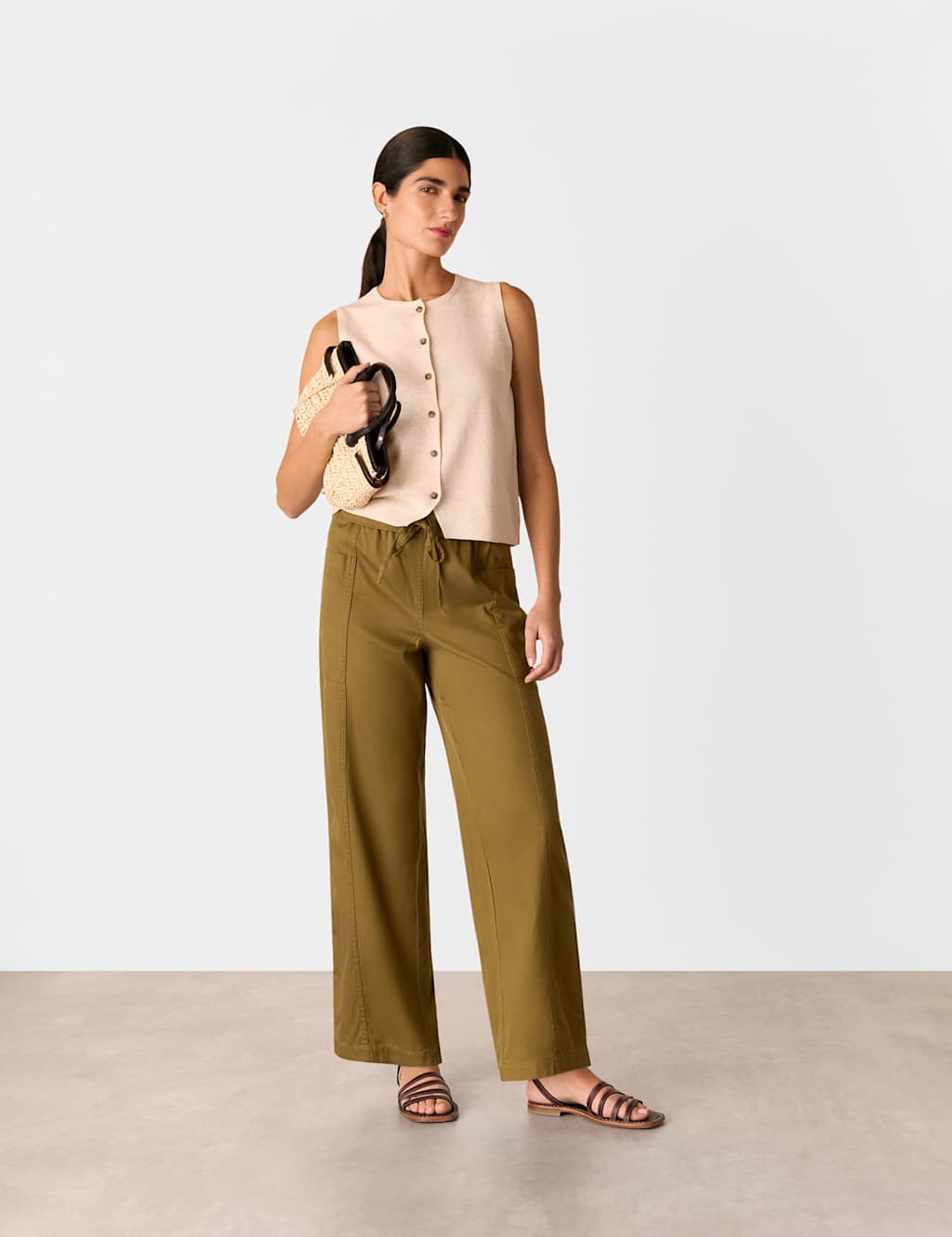 Lyocell Rich Paperbag Straight Leg Trousers 3 of 4