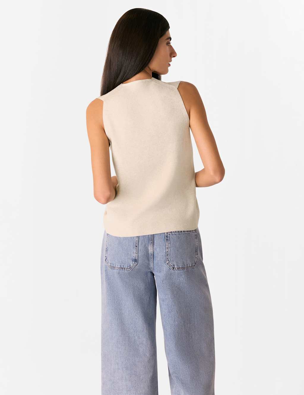 Cotton Blend V-Neck Knitted Top 3 of 4