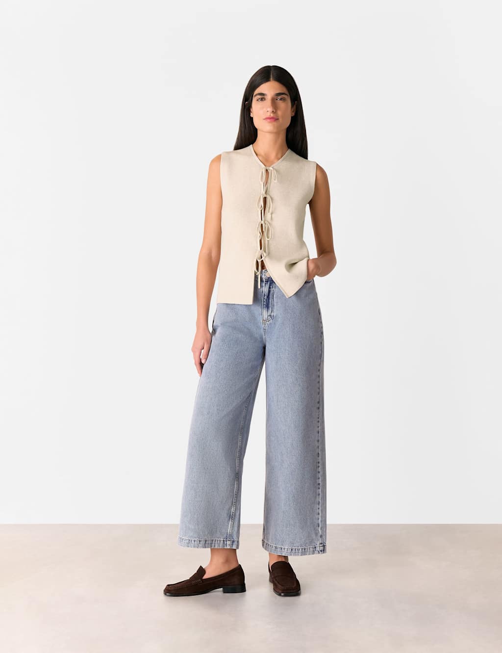 Cotton Blend V-Neck Knitted Top 4 of 4