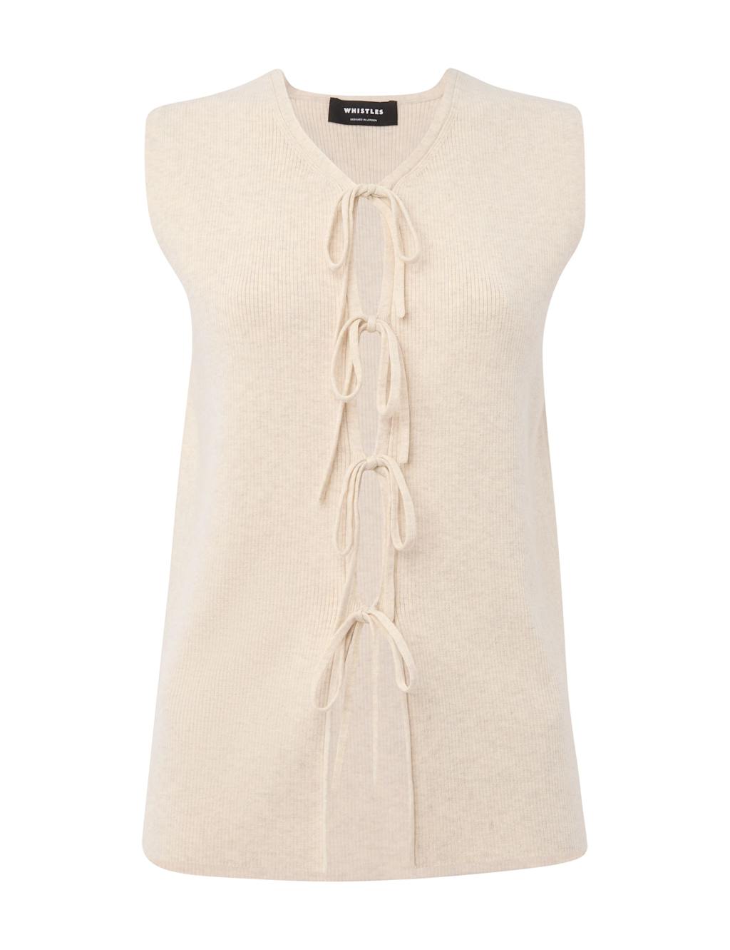 Cotton Blend V-Neck Knitted Top 2 of 4
