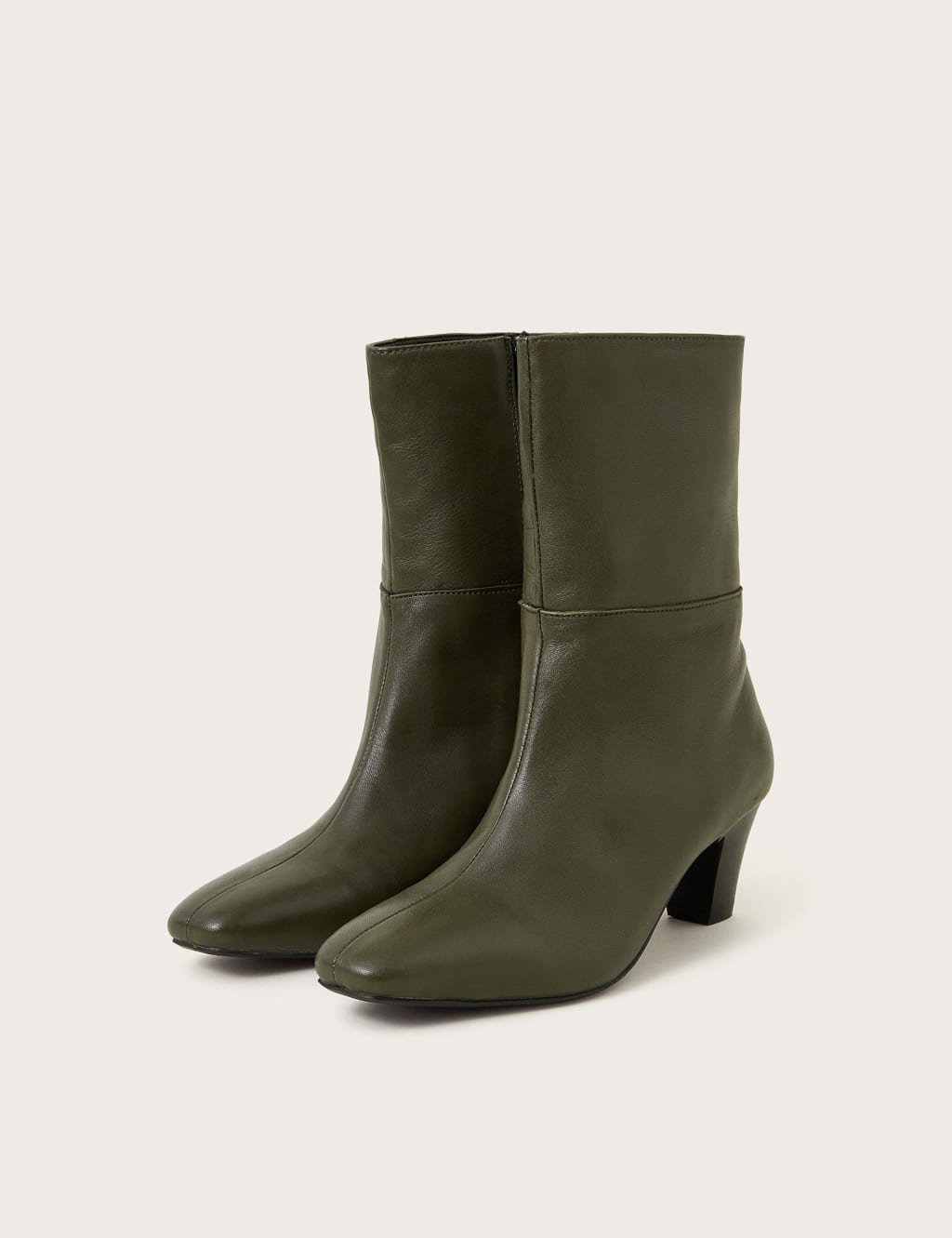 Leather Block Heel Square Toe Boots 2 of 3