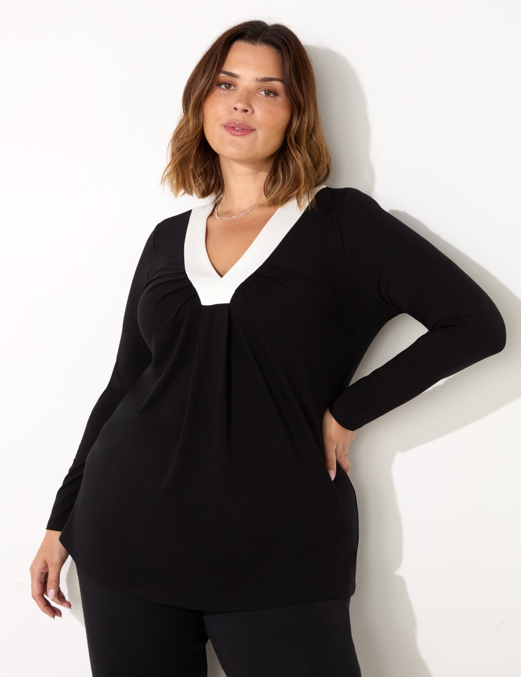 Jersey V-Neck Pleat Detail Top 2 of 5