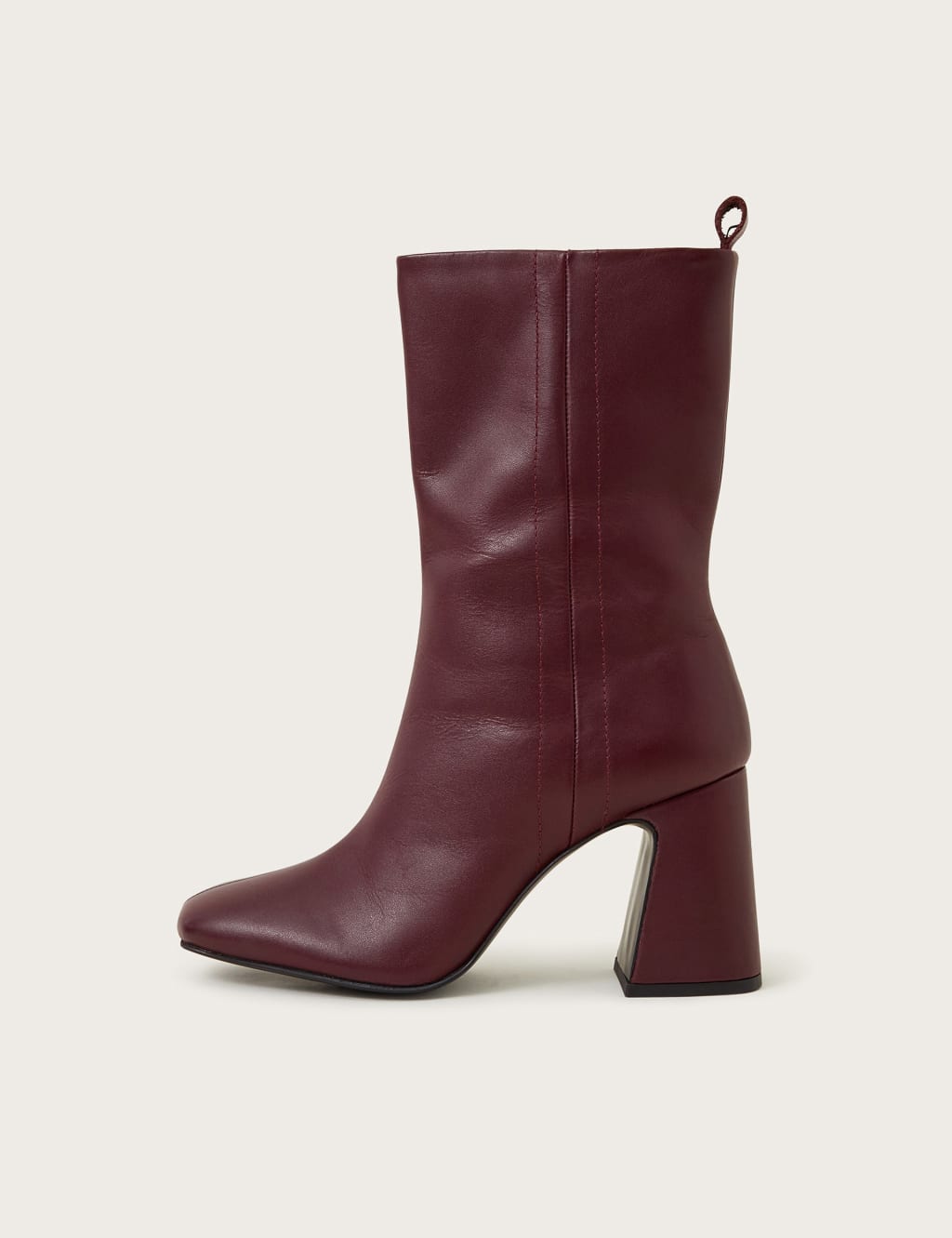 Leather Block Heel Square Toe Boots 2 of 4