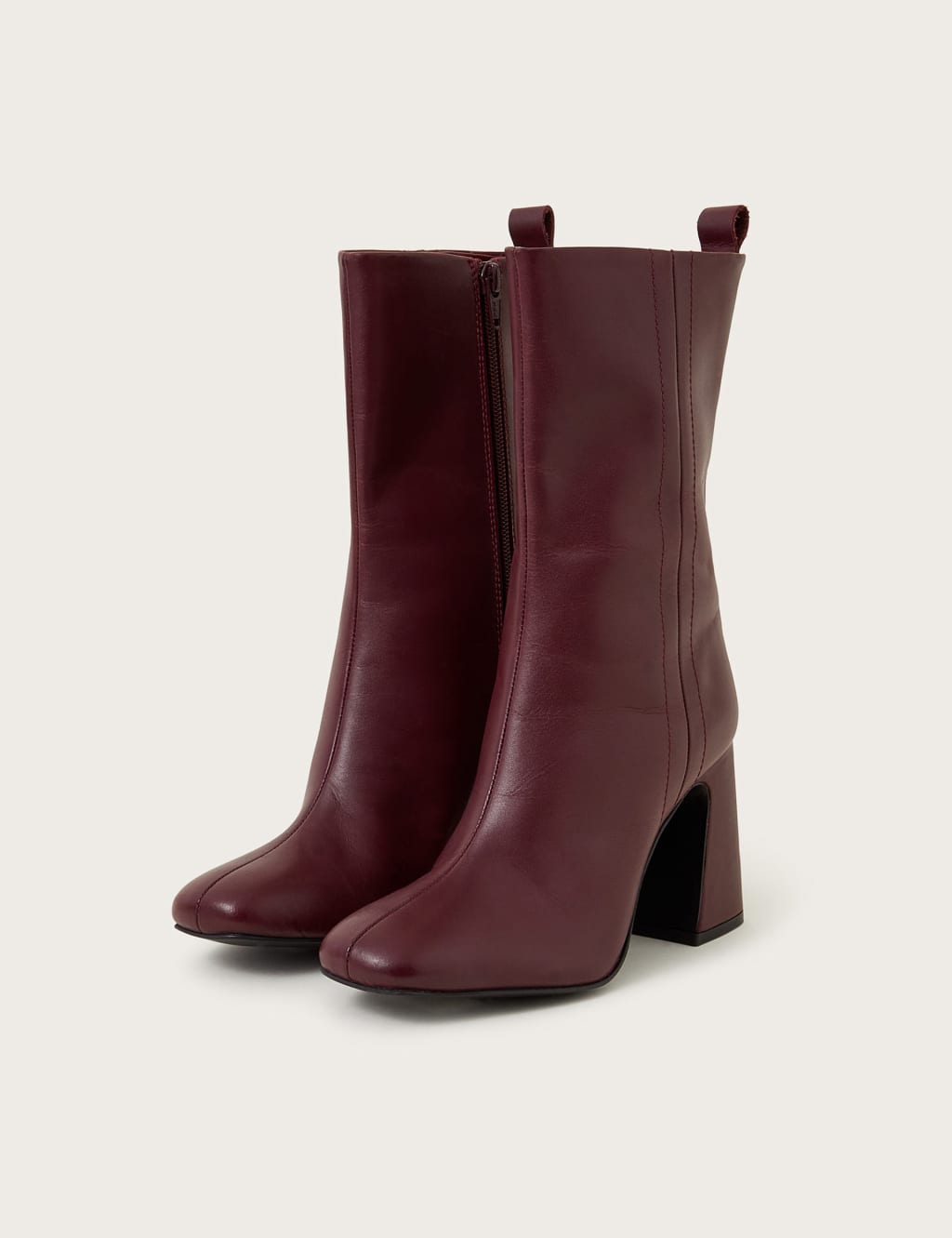 Leather Block Heel Square Toe Boots 3 of 4
