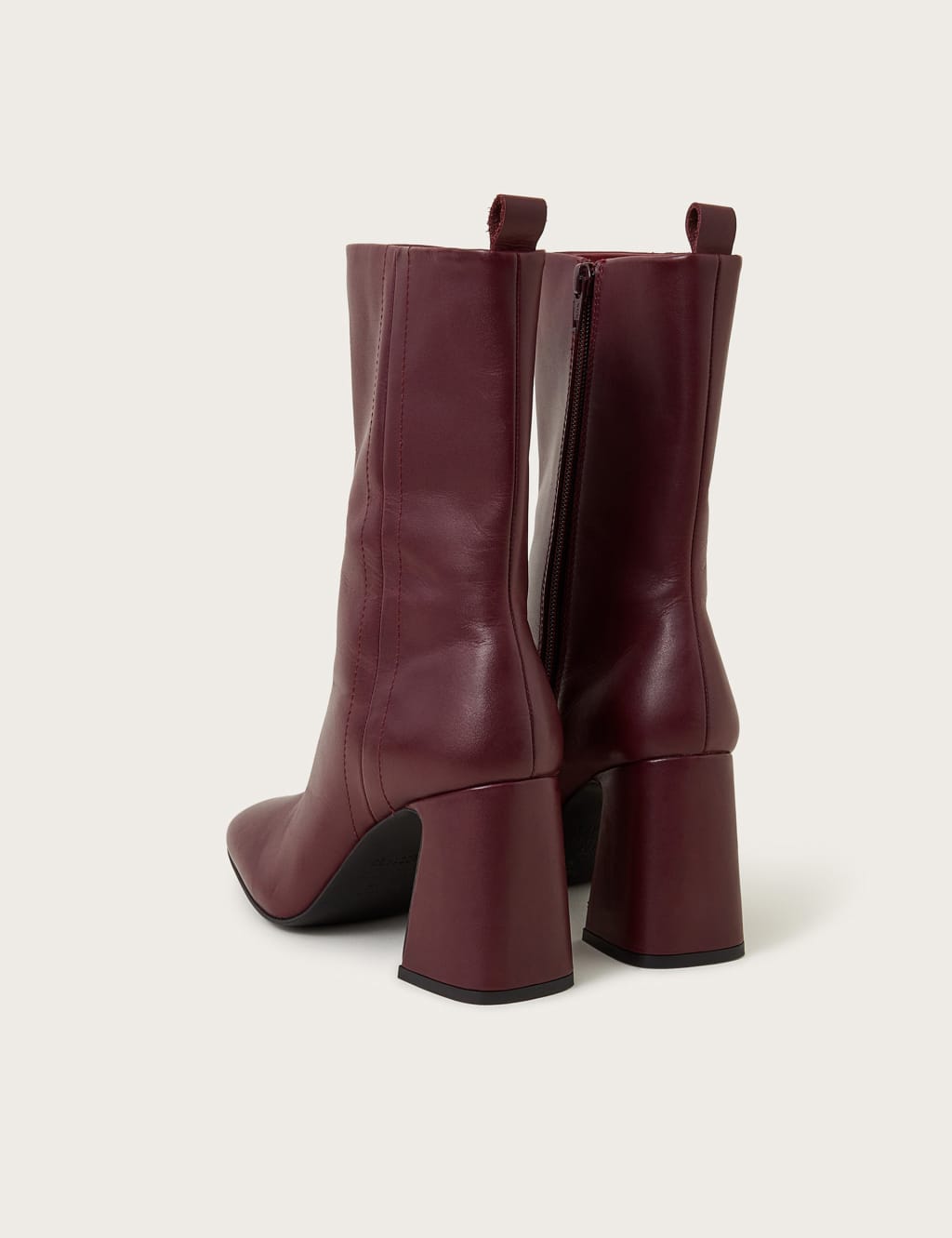 Leather Block Heel Square Toe Boots 4 of 4