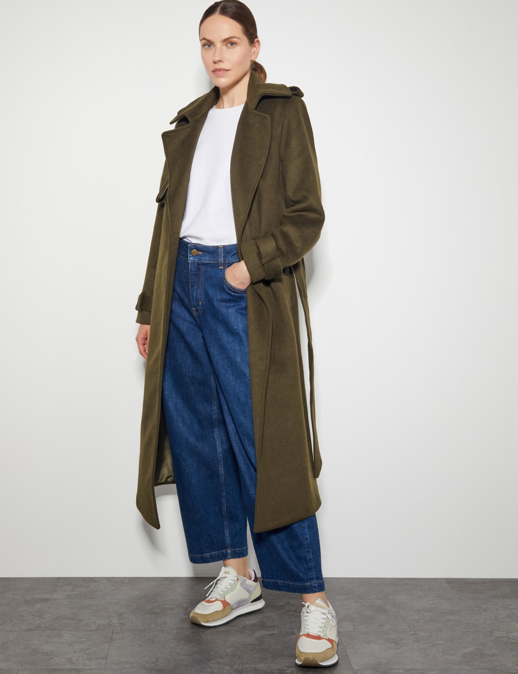 Wool blend trench coat top