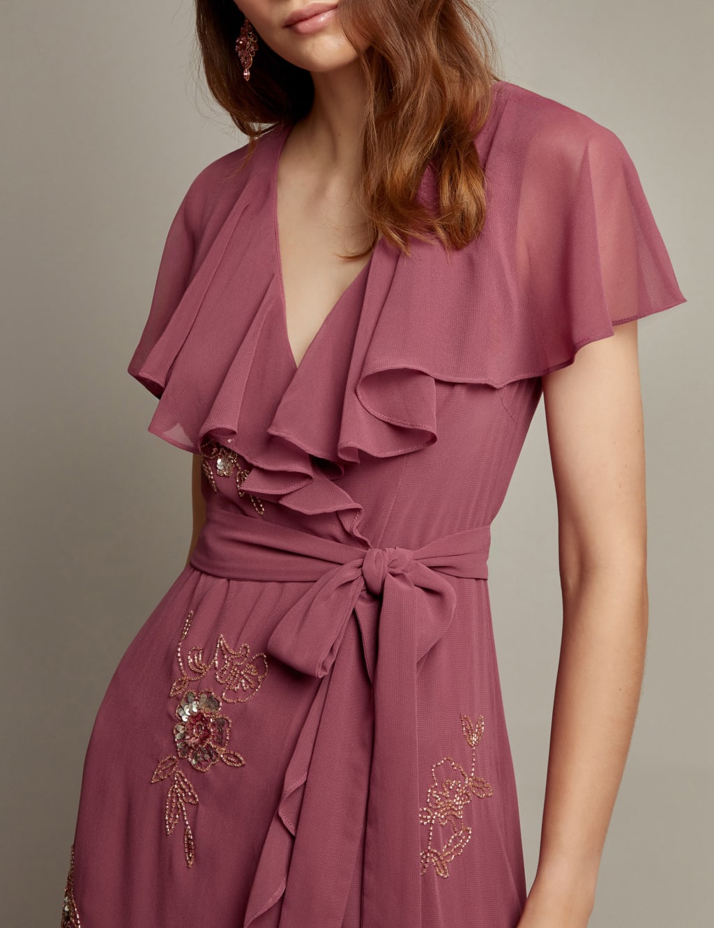 Floral Embellished V-Neck Midi Wrap Dress 3 of 5