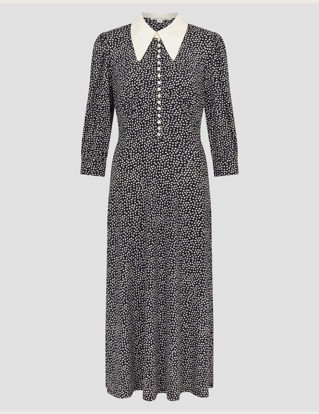 Jersey Ditsy Floral Collared Midi Shirt Dress 2 of 6