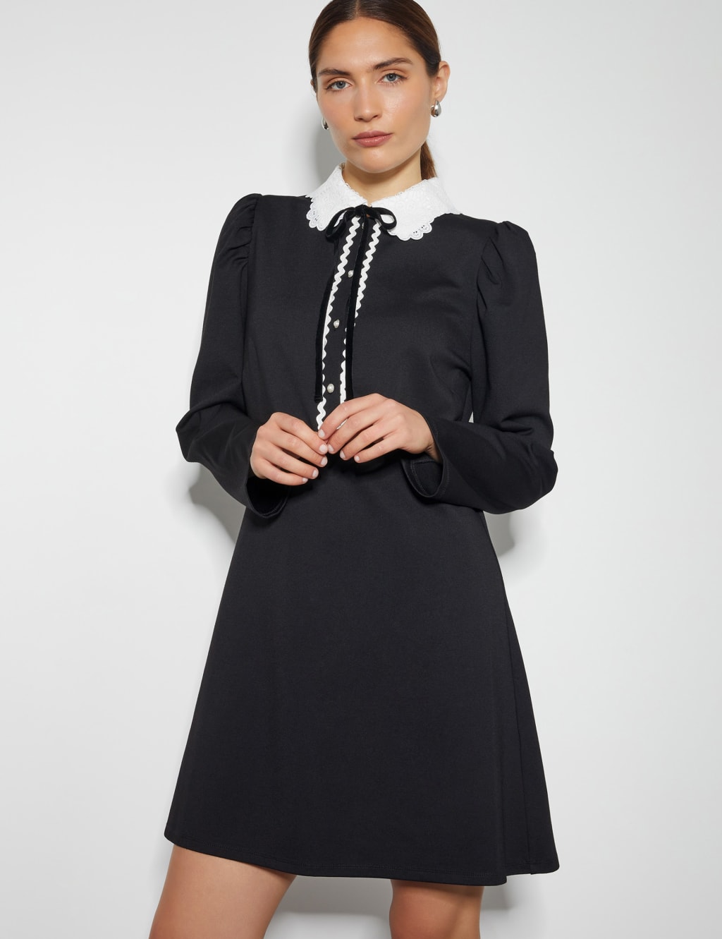 Lace Collared Button Front Mini Dress