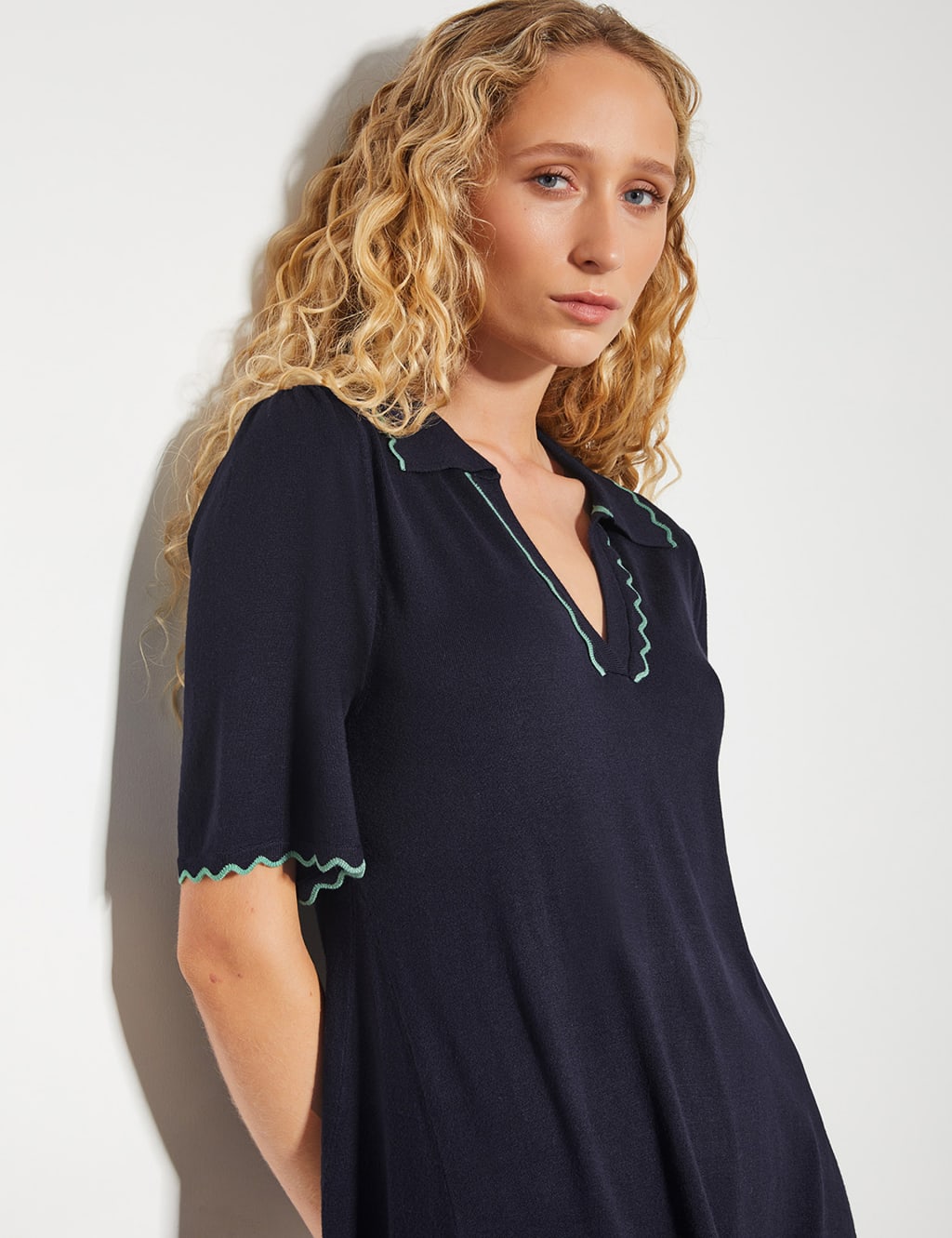 Knitted Collared Knee Length Dress 4 of 5