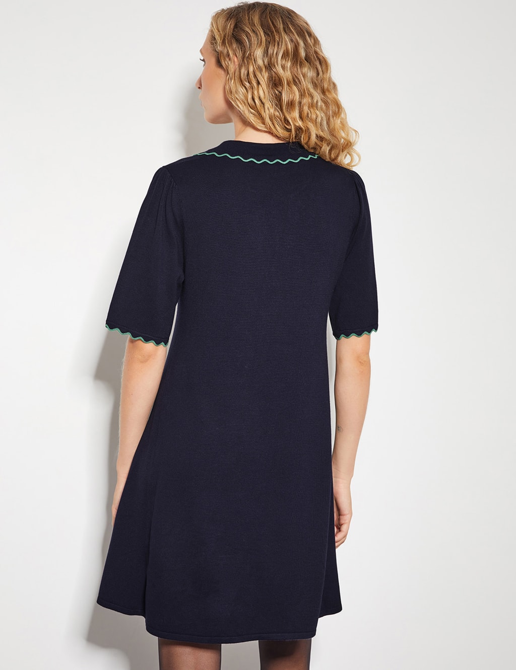 Knitted Collared Knee Length Dress 5 of 5